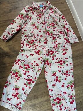 Nick & Nora White Pajama Set with Red Strawberry Print